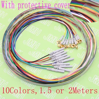 1,5 или 2 метра 10шт 10-цветная линия ЭЭГ, позолоченный штекер Din 1.5 с медным покрытием и колпачок электрода, кабель для ЭЭГ мозга во время сна