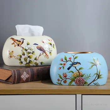 1 шт. Европейская современная керамическая коробка для салфеток с креативным рисунком цветов и птиц для домашнего использования, гостиная, столовая, коробка для хранения салфеток