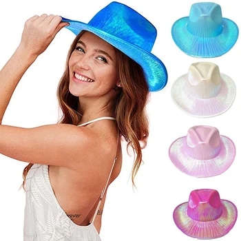 1 шт. перламутровая мерцающая ковбойская шляпа для праздничного костюма в западном стиле, ковбойская шляпа для вечеринки, женские широкополые кепки