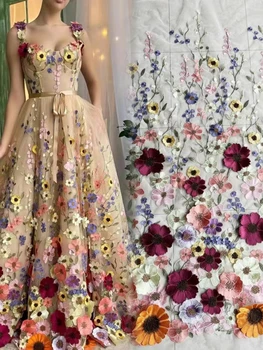 1 Ярд 3D кружевной аппликации с вышивкой, нашивка на воротник из цветочной ткани, Свадебное платье, Свадебное платье DIY