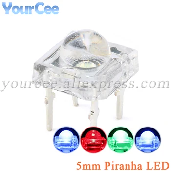 20 штук светодиодных ламп 5 мм F5 Piranha Белого, красного, синего, изумрудно-зеленого цвета с прозрачным светодиодным диодом, 4-контактными светодиодами