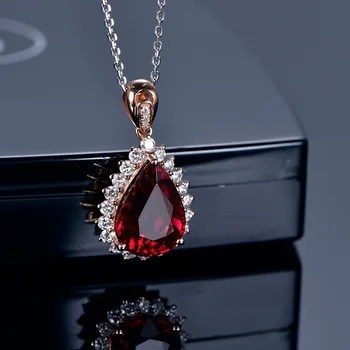 2021 Новый Продукт, Модное Серебряное Каплевидное Имитационное Рубиновое Ожерелье С Сокровищами Полного Бриллиантового Цвета Для Женщин, Изысканные Ювелирные Изделия
