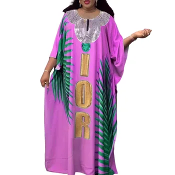 2023 Африканские платья для женщин, Летнее Африканское Длинное платье с Круглым вырезом и коротким рукавом из полиэстера, расшитое блестками, Африканские халаты, Африканская одежда