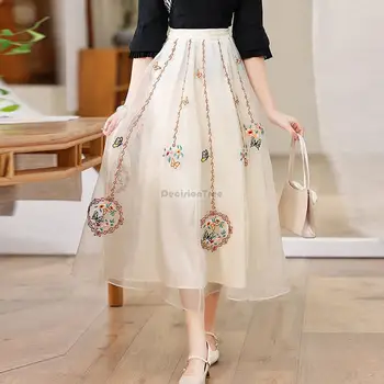 2023 китайская улучшенная юбка hanfu женская в китайском стиле cheongsam, новая ретро юбка-полукомбинезон, сказочная элегантная длинная юбка в стиле ретро s303