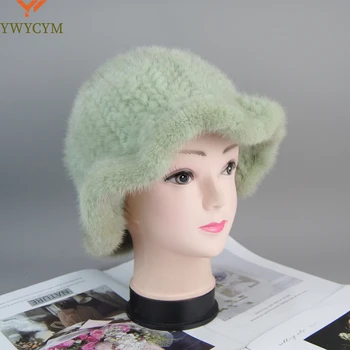 2023, Модная Женская шапка-ведро из натурального меха Норки, Рыболовная шапка из натурального меха, однотонная женская шляпа в стиле хип-хоп, уличные зимние теплые шапки