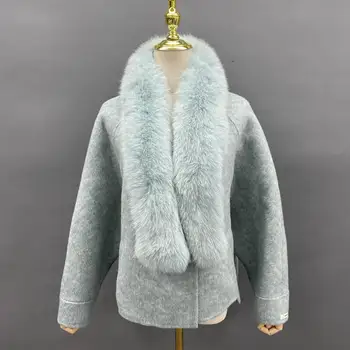 2023, Новые тенденции, Женское кашемировое пальто, Элегантное шерстяное пальто с меховым воротником