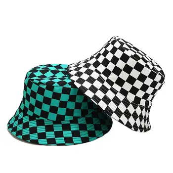 2023 Новые хлопчатобумажные клетчатые шляпы-ведра Унисекс, летняя панама для путешествий на открытом воздухе, Мужские повседневные двусторонние шапочки для бассейна, Модные шляпы-ведра