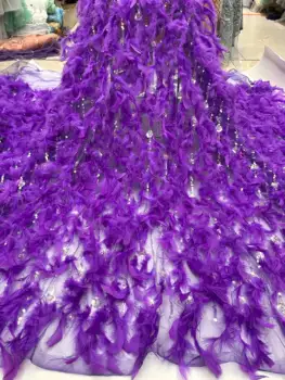 2023 Роскошная Африканская Кружевная ткань из перьев, Высококачественная Вышивка пайетками, Нигерийское тюлевое кружево для Жениха, свадебное платье