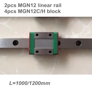 2шт 12 мм Линейная направляющая Mgn12 L = 1000-1200 Мм Линейный рельсовый путь + 4шт Длинная Линейная каретка Mgn12C или Mgn12H