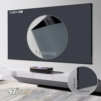 92-дюймовый Проекционный экран ALR, Отбрасывающий рассеянный свет, с фиксированной рамкой 7 мм для Лазерного UST-проектора HD 4K 3D 16:9 Экран Серый
