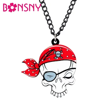 Bonsny Акриловое Ожерелье с Пиратским черепом и скелетом на Хэллоуин, Модные украшения в стиле панк для женщин, девочек, подростков, украшения для вечеринок, Новые
