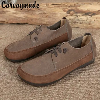 Careaymade-Женские тонкие туфли из натуральной кожи ручной работы с мягкой подошвой из коровьего сухожилия, повседневная удобная обувь на плоской подошве в винтажном стиле