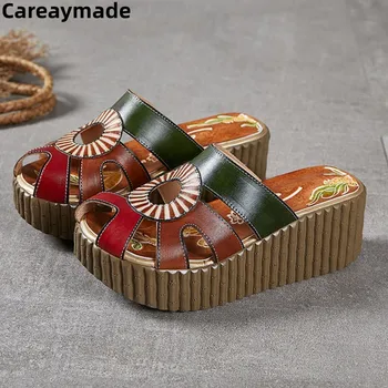 Careaymade-Обувь mori girl с резьбой в стиле ретро в этническом стиле из воловьей кожи ручной работы, женские модные повседневные тапочки