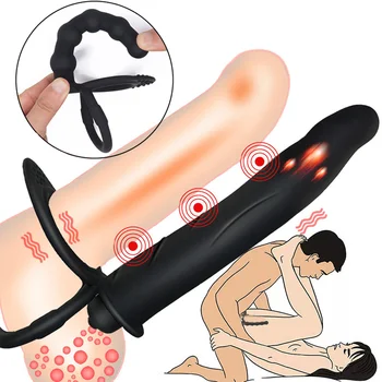 Godemichet vibrateur Double pénétration en Silicone, jouet sexuel, sangle sur le pénis, prise de fesses, point G, masseur de