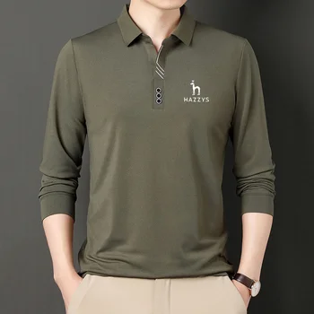HAZZYS, мужской гольф, Весна/осень-зима, мужская молодежная повседневная мода с длинным рукавом, простая однотонная рубашка-поло с отворотом, базовый топ