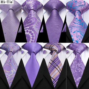 Hi-Tie Светло-Фиолетовый однотонный шелковый свадебный галстук для мужчин, качественный платок, запонка, подарочный набор галстуков, Модная новинка, Дизайнерская прямая поставка