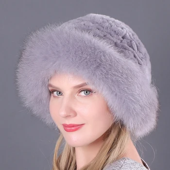 HT3290, Зимняя шапка-бомбер, Женская толстая теплая высококачественная шапка из натурального кроличьего меха, женская зимняя лыжная шапка-ушанка, Женская русская меховая шапка