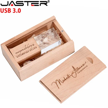 JASTER Crystal & Wooden maple/walnut USB флеш-накопитель 4 ГБ 8 ГБ 16 ГБ 32 ГБ 64 ГБ 128 ГБ Внешняя память с пользовательским логотипом флэш-память