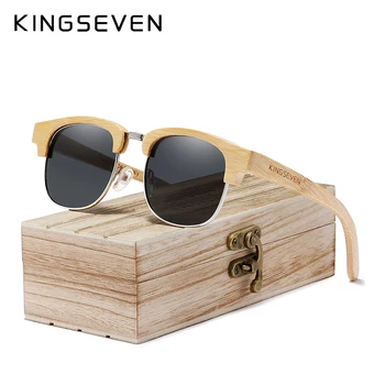 KINGSEVEN Новые Ретро Бамбуковые Натуральные Мужские Солнцезащитные очки С Поляризацией На деревянной Пружинной петле с защитой UV400 Oculos De Sol Feminino G5916