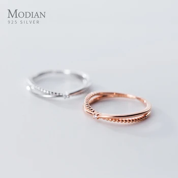 Modian Fashion, натуральное серебро 925 пробы, двойной круг, блестящий прозрачный CZ, наращиваемое кольцо на палец для женщин, изысканные ювелирные изделия, подарок для вечеринки