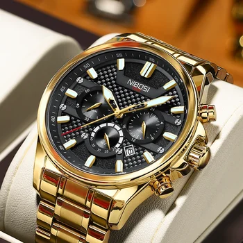 NIBOSI Модные золотые мужские часы, лучший бренд, спортивные водонепроницаемые кварцевые часы, повседневные часы, Мужские военные наручные часы Relogio Masculino