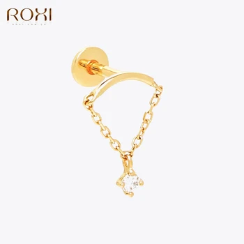 ROXI 1 пара цепочек с кисточками, геометрические серьги-гвоздики из циркона для женщин, 18 золотых сережек в стиле панк, ювелирные изделия из стерлингового серебра 925 пробы