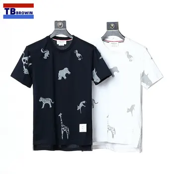 TB BROWIN Thom/ Мужская футболка с коротким рукавом, Хлопковая лента, Летние топы с разрезом, Повседневная мужская одежда с мультяшным принтом животных для улицы