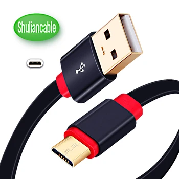 USB-кабель для быстрой зарядки, плоская позолоченная линия Micro USB, линия синхронизации данных мобильного телефона Android, линия зарядного устройства Samsung Android