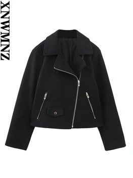 XNWMNZ 2023 Женская модная мягкая велосипедная куртка с высоким уличным отворотом, топ на молнии с длинными рукавами, женская шикарная укороченная куртка
