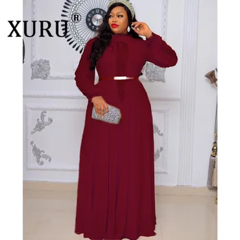 XURU-шифоновое летнее платье до колен с вышивкой, Африканское женское платье с поясом 97A390