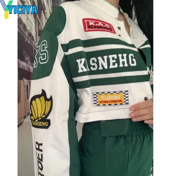 YICIYA куртка-бомбер женская гоночная Со Съемным Подолом зеленая университетская Куртка с корейской Вышивкой y2k, пальто с длинными рукавами, бейсбольные куртки