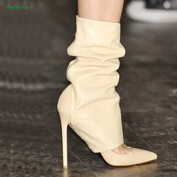 Белые кожаные сапоги, Новое поступление Весны 2022 года, вечерние туфли для подиума с острым носком на тонком высоком каблуке, бесплатная доставка