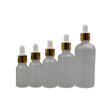бутылка Эфирного масла из белого Морозного стекла объемом 5 мл-100 мл, крышка с Золотым кольцом, Косметический упаковочный контейнер, Пустые резиновые флаконы для пипеток, 15 шт.
