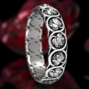 Винтажные кольца с цветком лотоса для женщин, кольцо на палец в стиле Бохо, свадебные украшения для невесты, подарки на помолвку