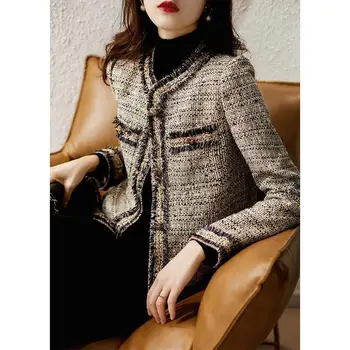 Высококачественная короткая куртка из твида в маленьком ароматном стиле, женская Осенняя новинка 2023, высококачественная женская Темпераментная куртка в стиле ретро с кисточками, женская