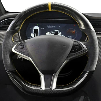 Для Tesla Модель S 2009-21 Модель X 2012-2021 Изготовленная на заказ крышка рулевого колеса автомобиля из углеродного волокна, замша, крышка ручки салона автомобиля