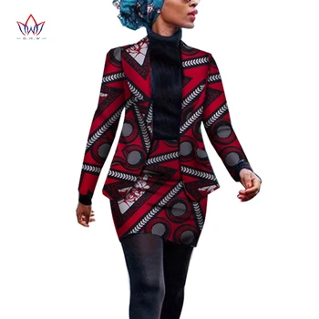 Женская Африканская одежда в Африканском Стиле, комплект из двух предметов, Платье, Костюм для Женщин, Топы, Куртка и юбка, Одежда Bazin Riche, WY3929