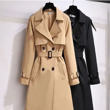 Женская ветровка средней длины 2023, весенне-осенняя новинка, корейский стиль, модное повседневное тонкое тканевое пальто в британском стиле, ins, лидер продаж