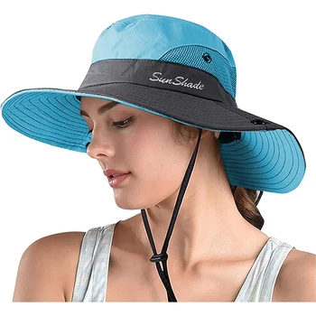 Женская солнцезащитная шляпа для сафари с завязанным в хвост широким краем и защитой от ультрафиолета, складная пляжная летняя шляпа для рыбалки