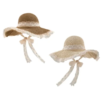 Женская соломенная шляпа с широкими полями, Большая гибкая шляпа, Складная соломенная пляжная шляпа с ремешком