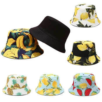 Женская шляпа Рыбака с мультяшным фруктовым принтом, милые шляпы-ведра, Модная кепка с реверсивным козырьком, Повседневная мужская кепка на открытом воздухе