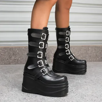 Женские модные ботинки на высоком каблуке, ботинки в стиле Y2K, мотоциклетные ботинки, ботинки в стиле панк, ботинки на платформе, ботильоны