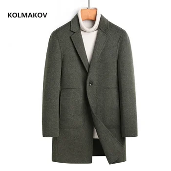 Зимнее мужское модное классическое шерстяное пальто 2024, повседневный теплый шерстяной тренч, высококачественная двусторонняя тканевая куртка