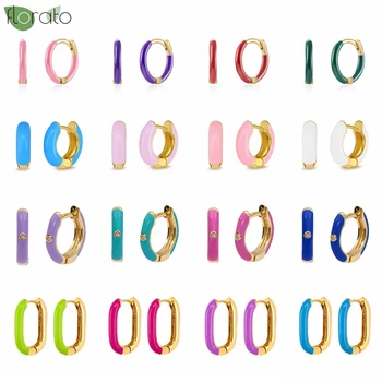 Игла из стерлингового серебра 925 пробы, Милые разноцветные серьги-кольца с эмалью для женщин, модные серьги-кольца, трендовые ювелирные изделия Премиум-класса