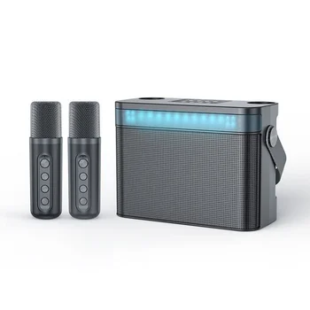 Караоке-машина для взрослых/детей с 2 беспроводными микрофонами, портативный Bluetooth-динамик со светодиодной поддержкой TF USB AUX для домашней вечеринки