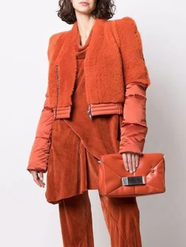 Контрастный Дизайнерский цвет, Короткая хлопковая подкладка, Женская модная лоскутная куртка на молнии с V-образным вырезом, Винтажная флисовая куртка ZN225