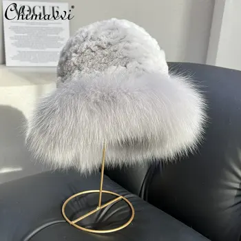 Корейская шляпа из натуральной шерсти кролика Рекс, Рыбацкая шляпа с лисьей грубой кромкой, универсальная теплая легкая роскошная шляпа высокого класса с темпераментом
