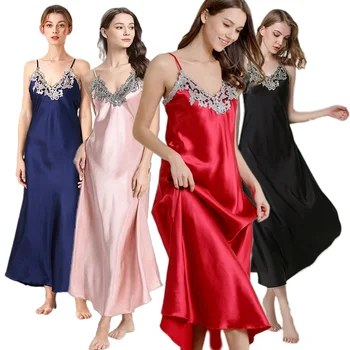 Кружевное ночное платье, 2 предмета, Розовое Неглиже, Женские Длинные ночные рубашки, Женская пижама, Шелковая пижама с V-образным вырезом, Большое Нижнее белье, Халаты, халат
