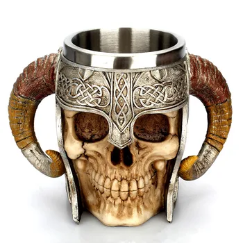 кружка с черепом из нержавеющей стали viking ram homed pit lord warrior пивная кружка из козьего рога, кружка из смолы, кофейные кружки, чайная чашка, подарок для бара на Хэллоуин