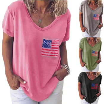 Летние Женские футболки, Футболка с коротким рукавом, Цветочный Принт, V-образный вырез, Рубашка Оверсайз, Женская футболка, Повседневная Женская футболка, Топ Размера Плюс